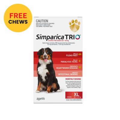 Simparica Trio For Xlarge Dogs 40.1-60kg (Red) 3 Chews + 1  Free