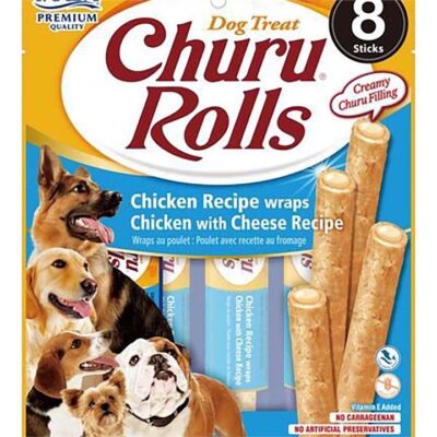 Inaba Dog Churu Rolls Chicken Wraps With Cheese 6X3.36Oz