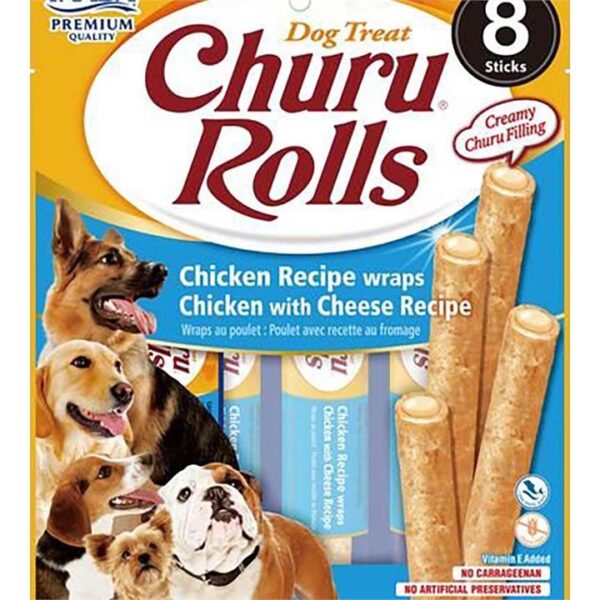 Inaba Dog Churu Rolls Chicken Wraps With Cheese 6X3.36Oz